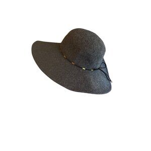 Wide Brim Felt Hat Gray Wool Blend Black Cord & Gold Accents One Size
